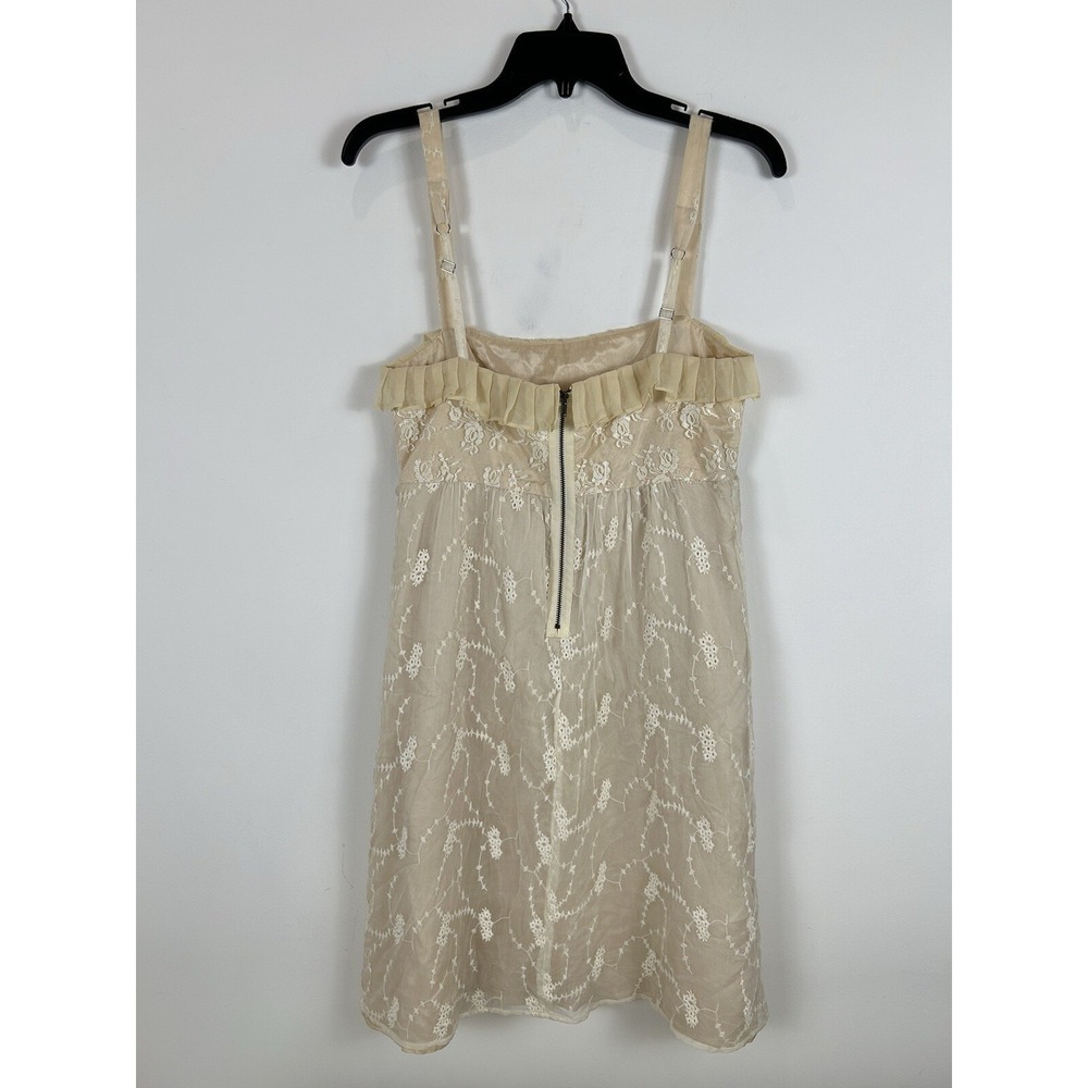 Anthropologie Left of Center Embroidered Ruffle Double Lined Silk Dress Sz 6 - Picture 3 of 8
